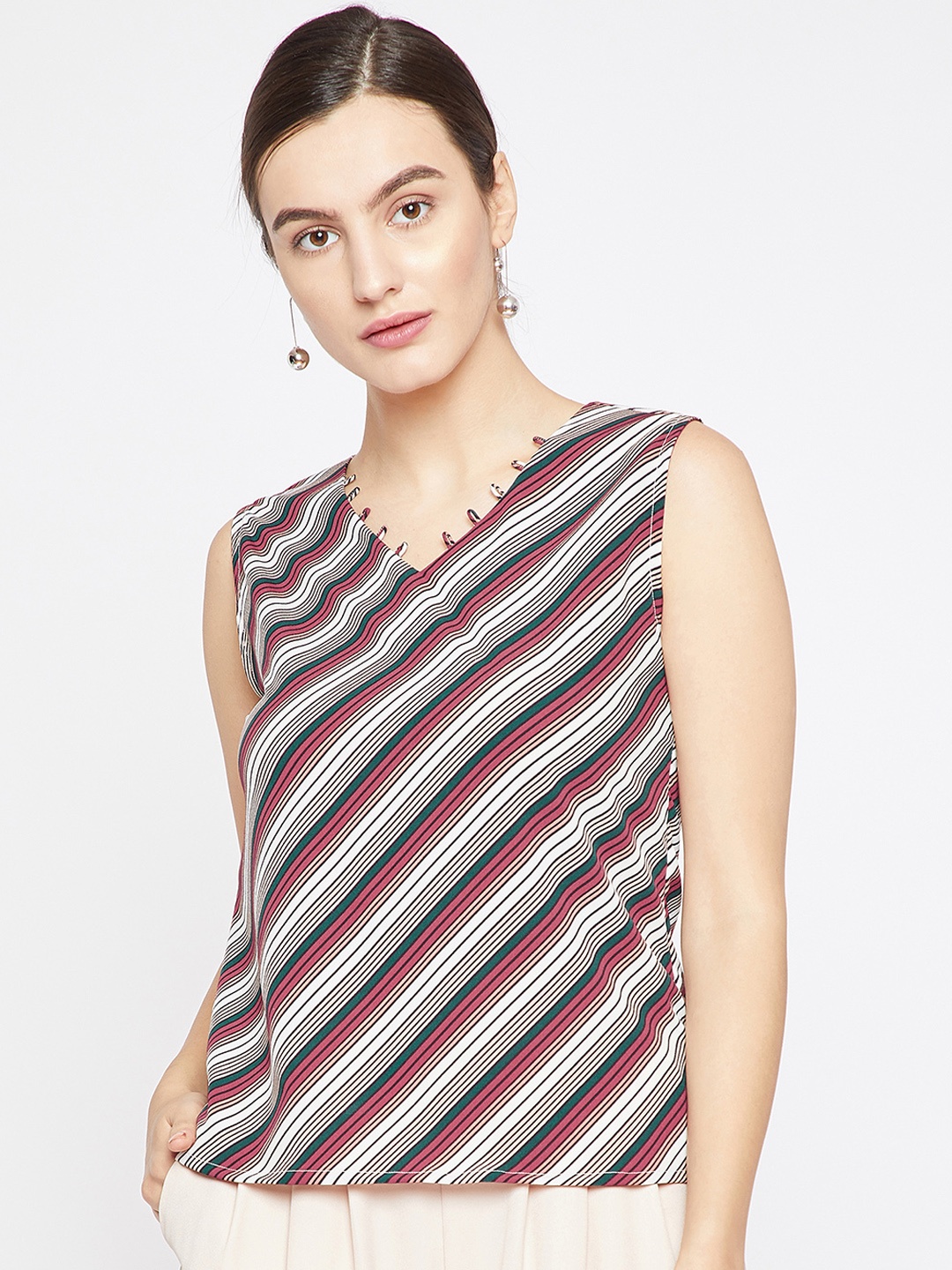 

RARE Women Off-White & Red Striped Top