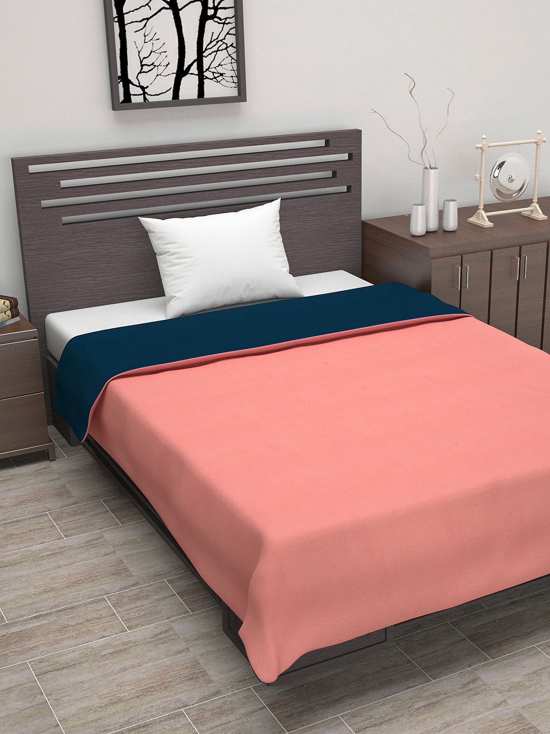 

Divine Casa Pink & Navy Blue Solid Reversible AC Room 110 GSM Single Bed Dohar