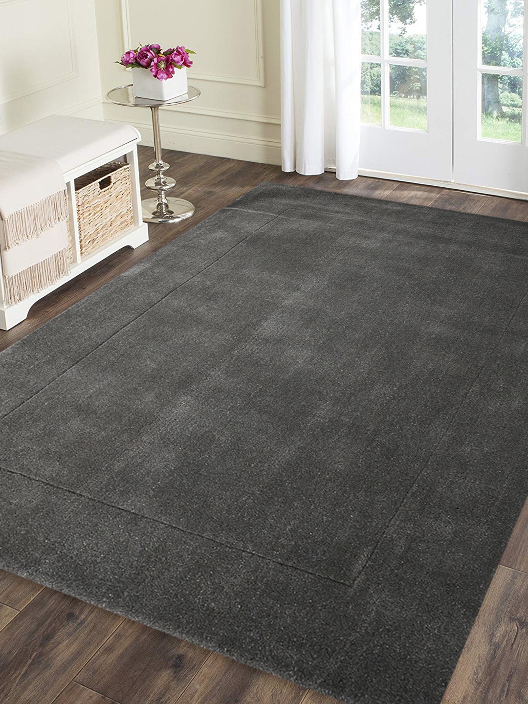 

PRESTO Grey Solid Hand-Tufted Anti-Skid Woolen Carpet