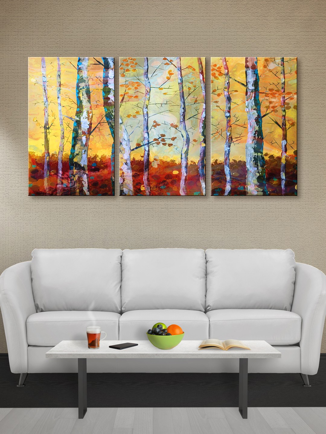 

999Store Set of 3 Multicoloured Colourful Tree Canvas Wall Art, Multi