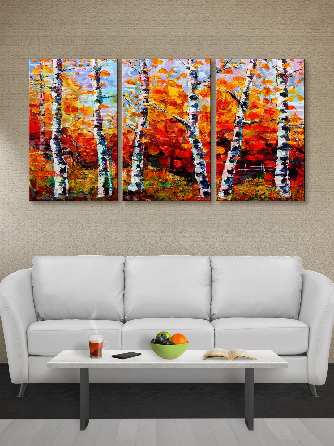

999Store Set Of 3 Multicoloured Colourful Tree Canvas Wall Art, Multi
