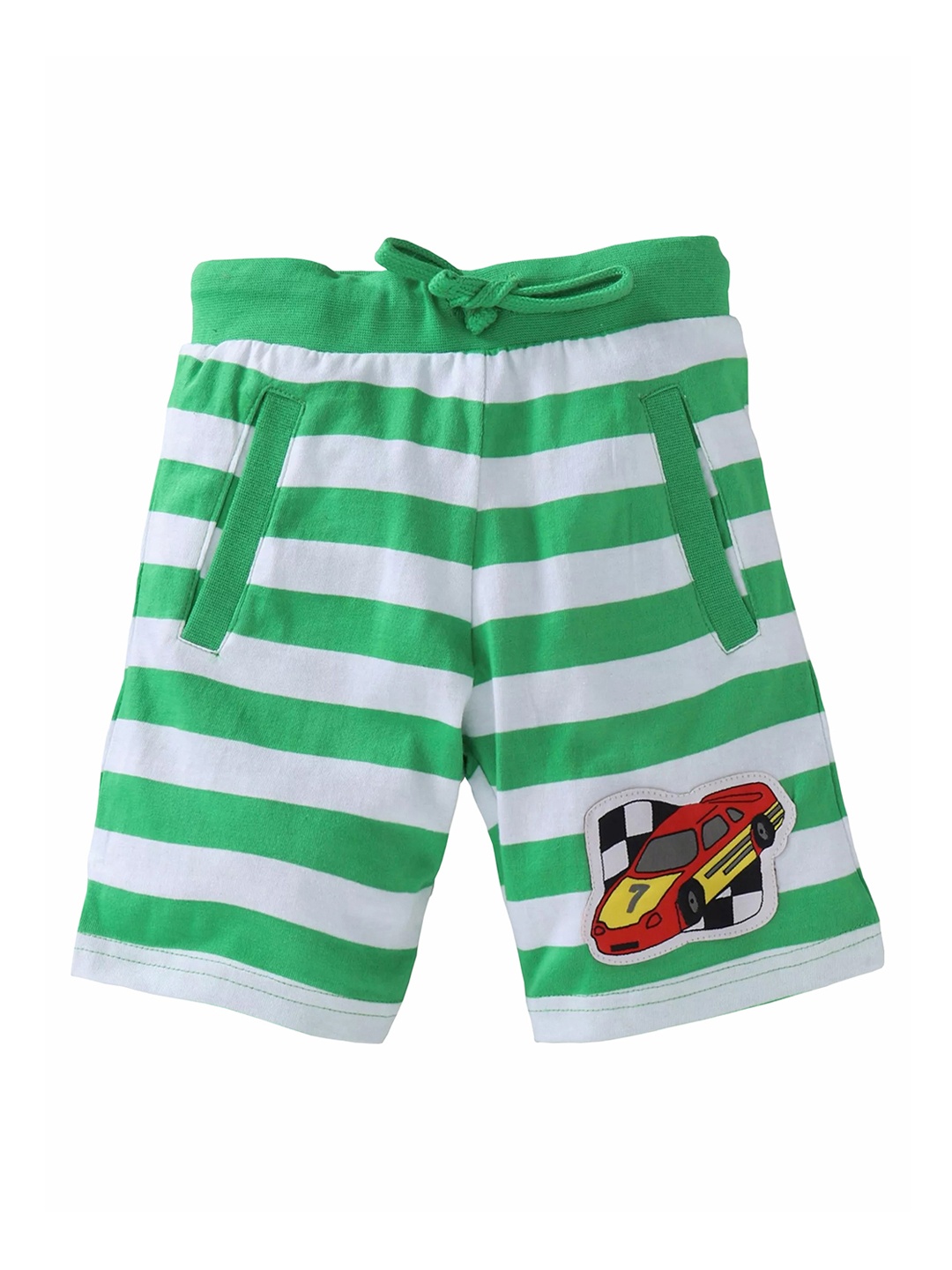 

KiddoPanti Boys Green & White Striped Regular Shorts