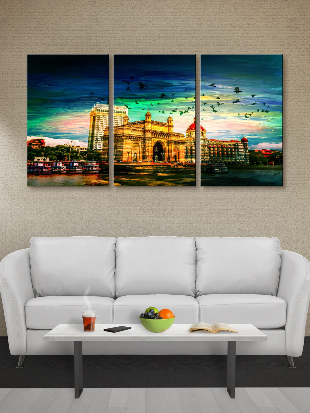 

999Store Brown & Navy Blue Gateway of India Canvas Wall Art
