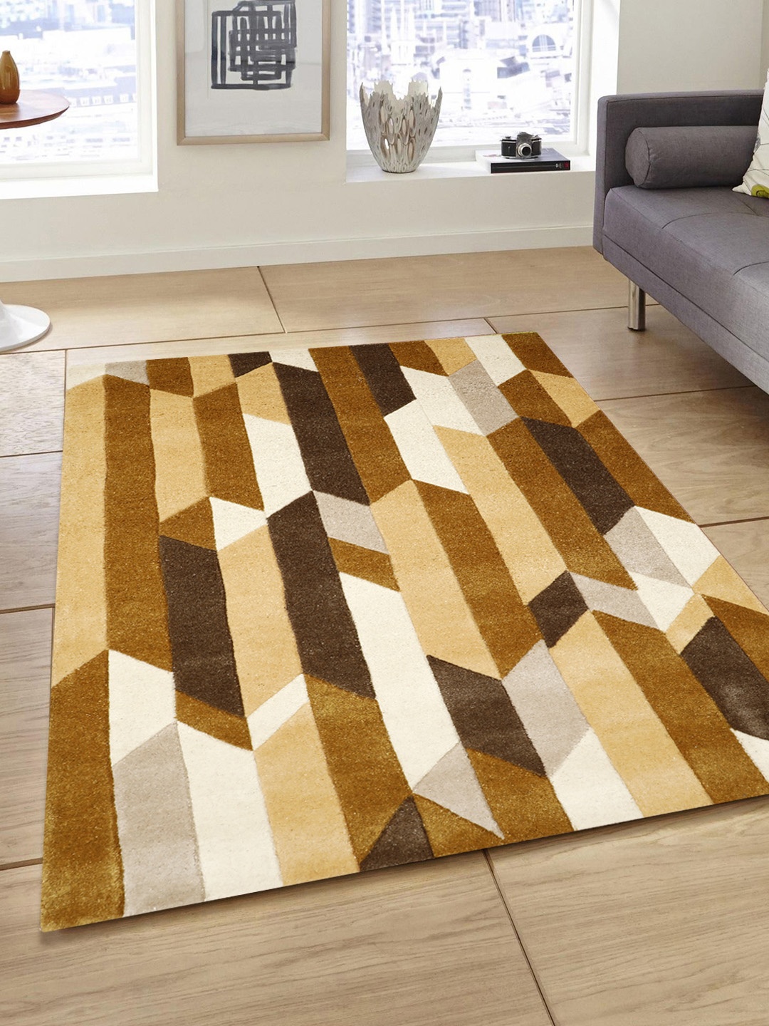 

PRESTO Multicoloured Printed Hand-Tufted Anti-Skid Woolen Carpet, Multi