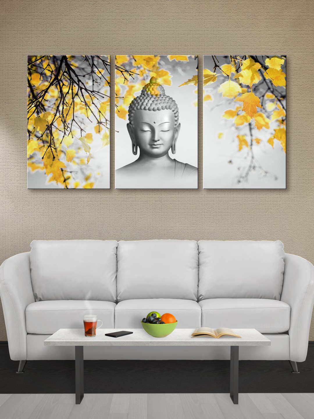 

999Store Grey & Yellow Lord Buddha Canvas Wall Art