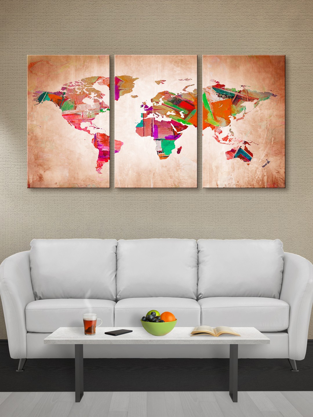 999Store Multicoloured World Map Canvas Wall Art, Multi