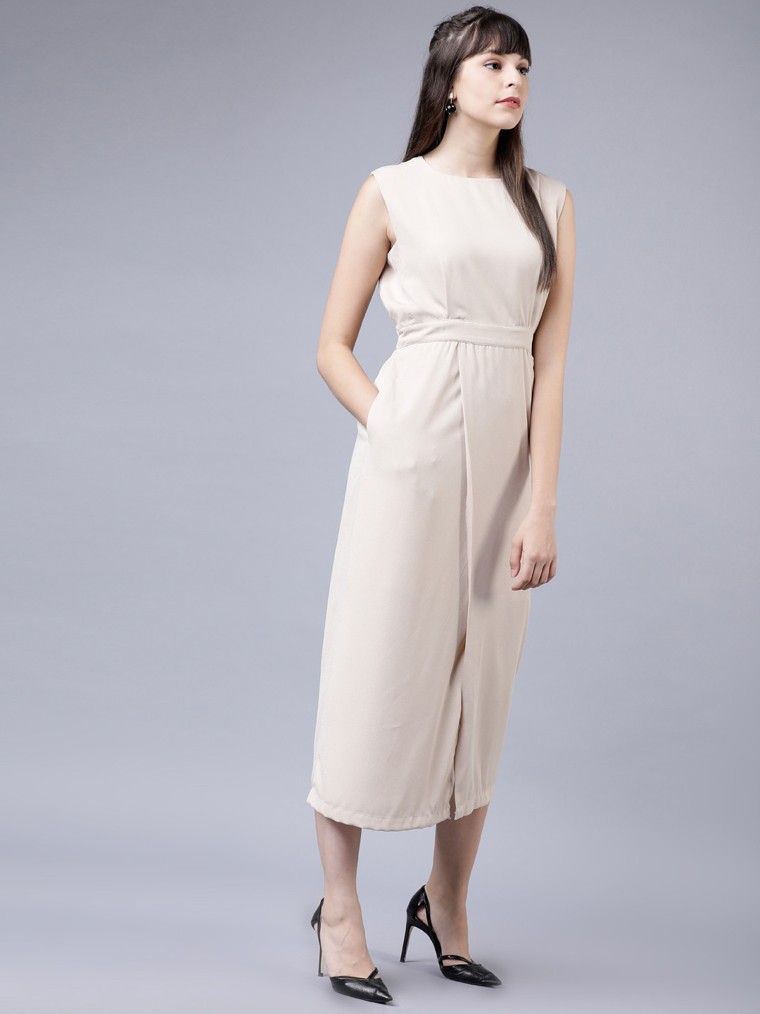 

Tokyo Talkies Women Beige Blouson Dress