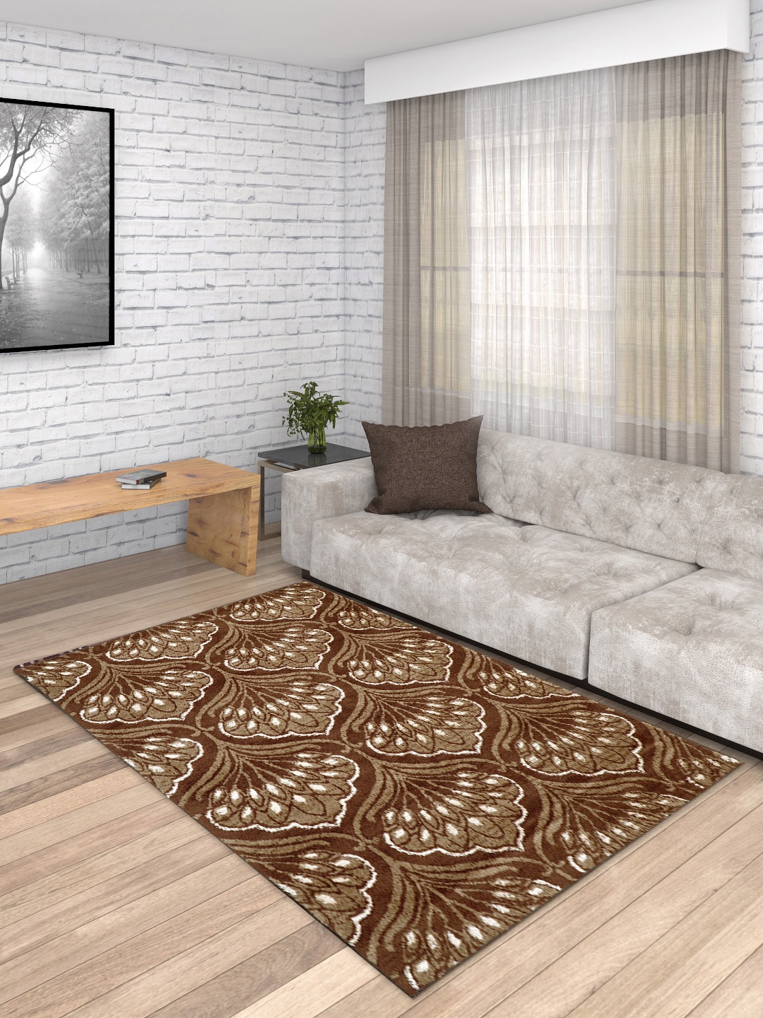 PRESTO Brown & Beige Printed Hand-Tufted Anti-Skid Carpet