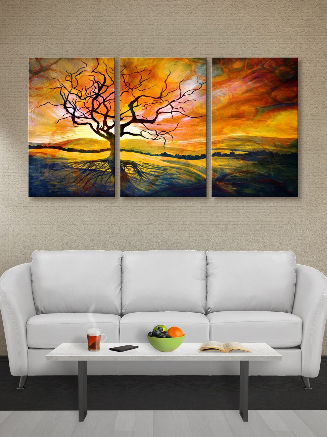

999Store Yellow & Brown Leaveless Tree Canvas Wall Art