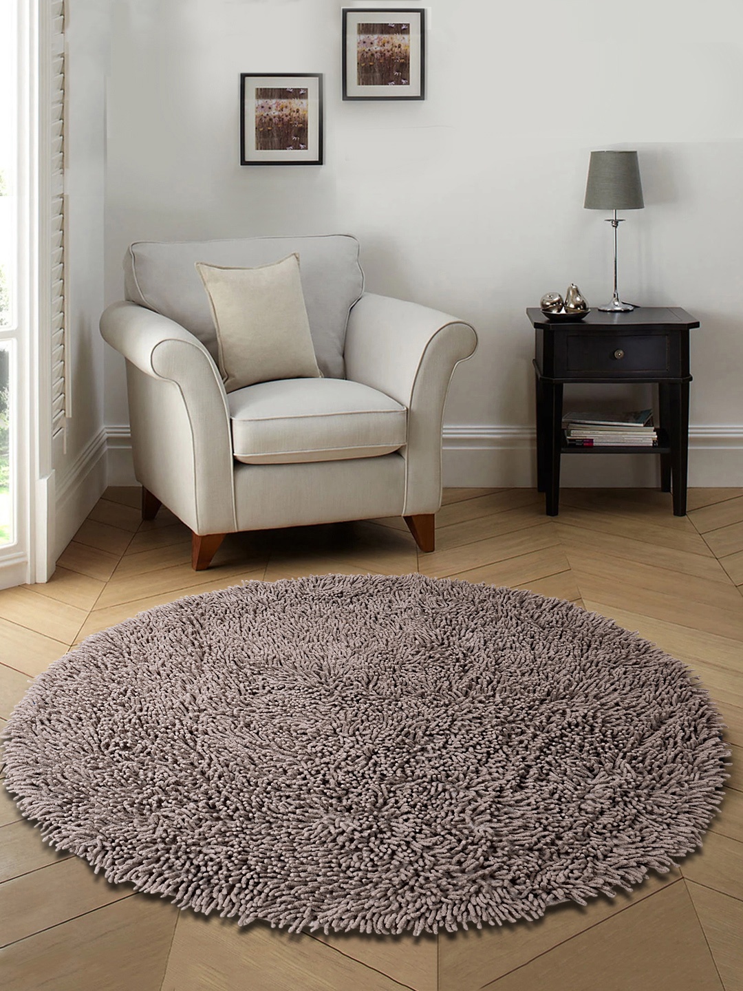 

Saral Home Grey Solid Cotton Anti-Skid Shaggy Round Bath Mat