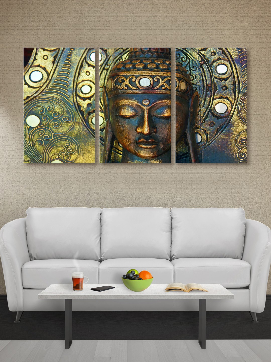 

999Store Gold-Toned & Brown Set of 3 Lord Ganesha Canvas Wall Art