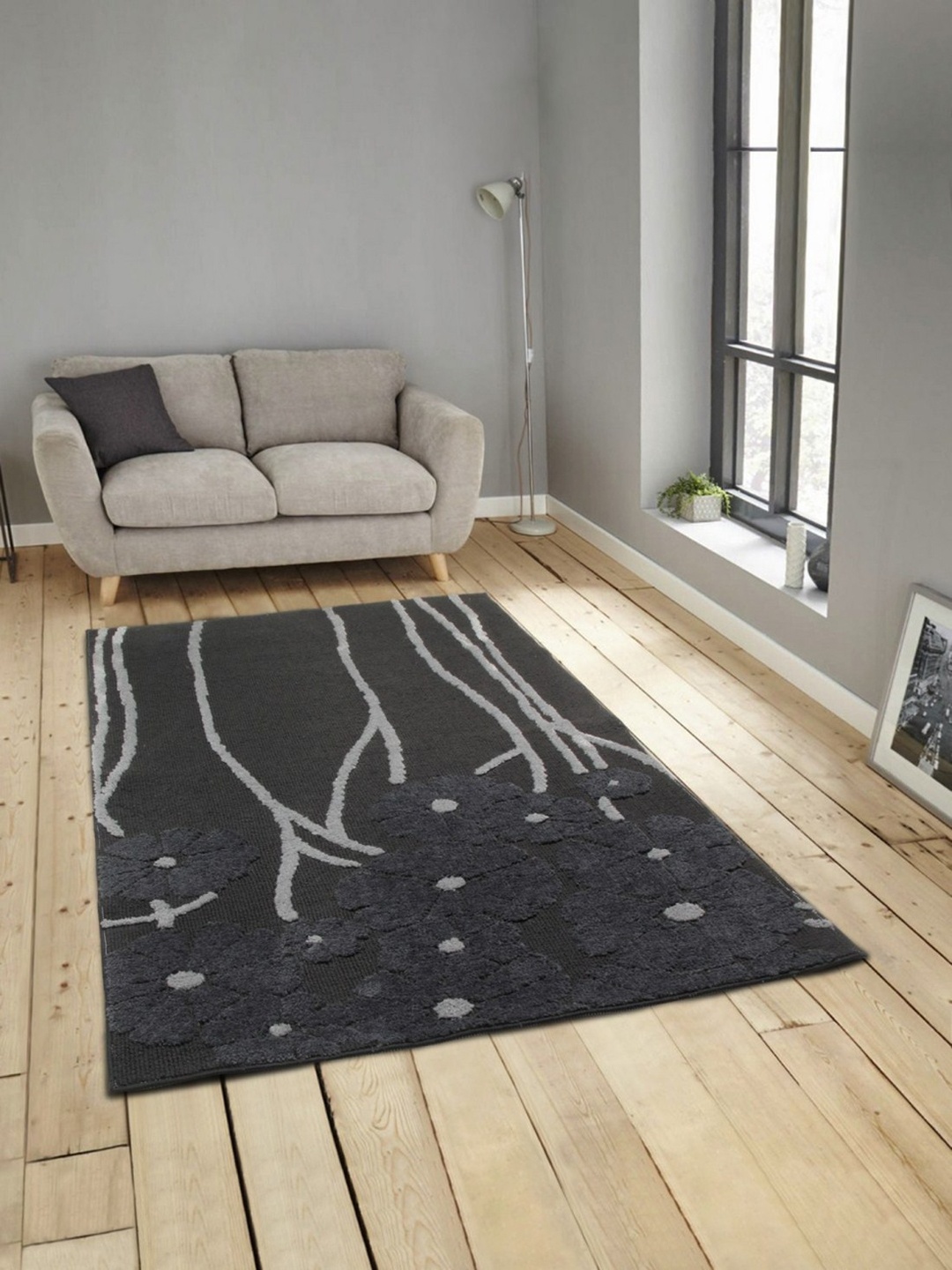 

ROMEE Unisex Black & Grey Printed Anti-Skid Carpet