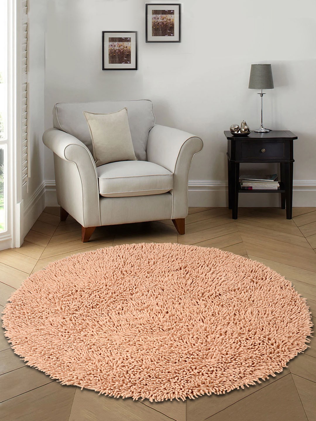 

Saral Home Beige Solid Cotton Anti-Skid Shaggy Round Bath Mat