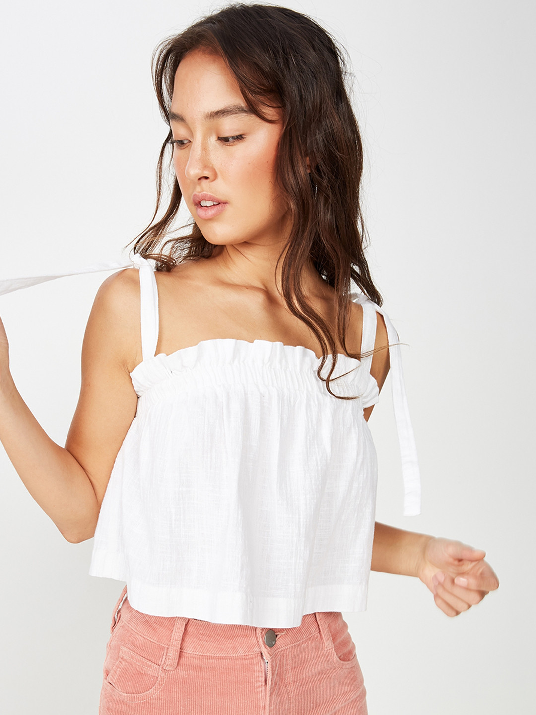 

COTTON ON Women White Solid A-Line Pure Cotton Top