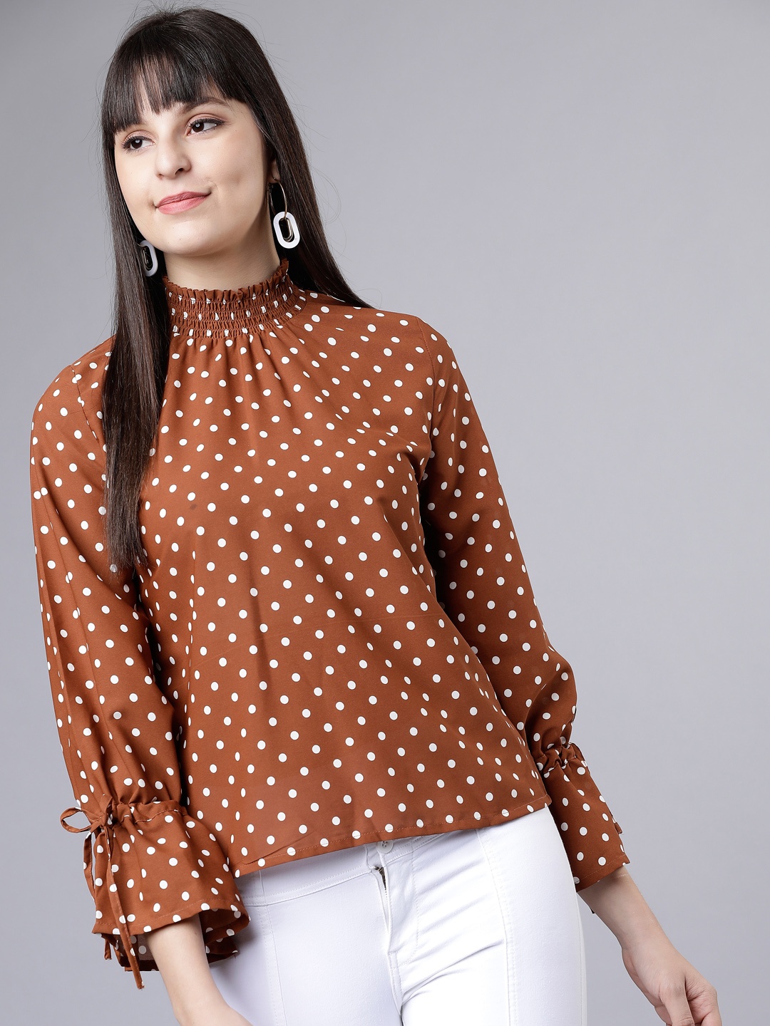 

Tokyo Talkies Women Brown Polka Dot Printed Top