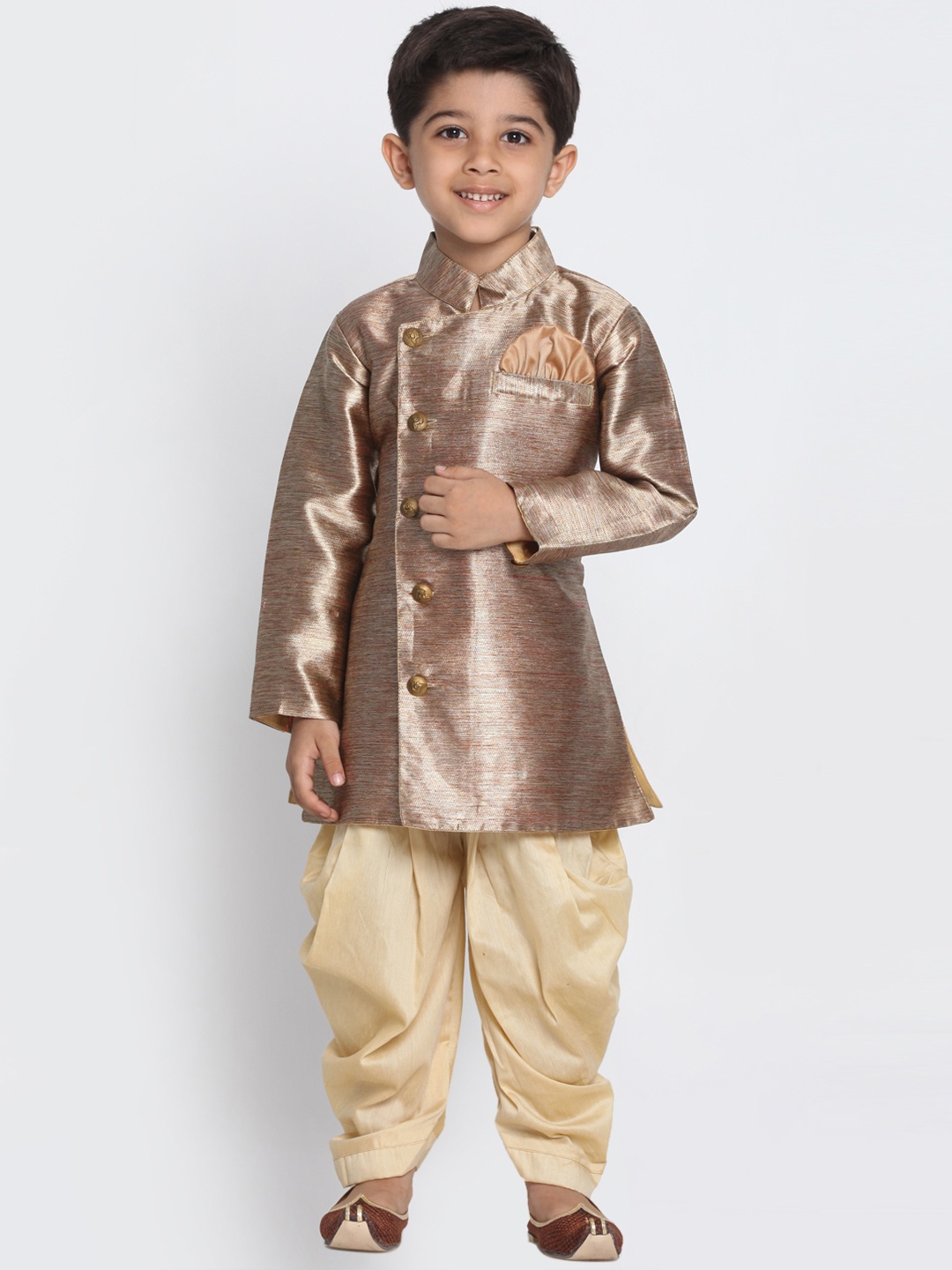 

JBN Creation Boys Copper-Coloured and Beige Solid Sherwani, Gold