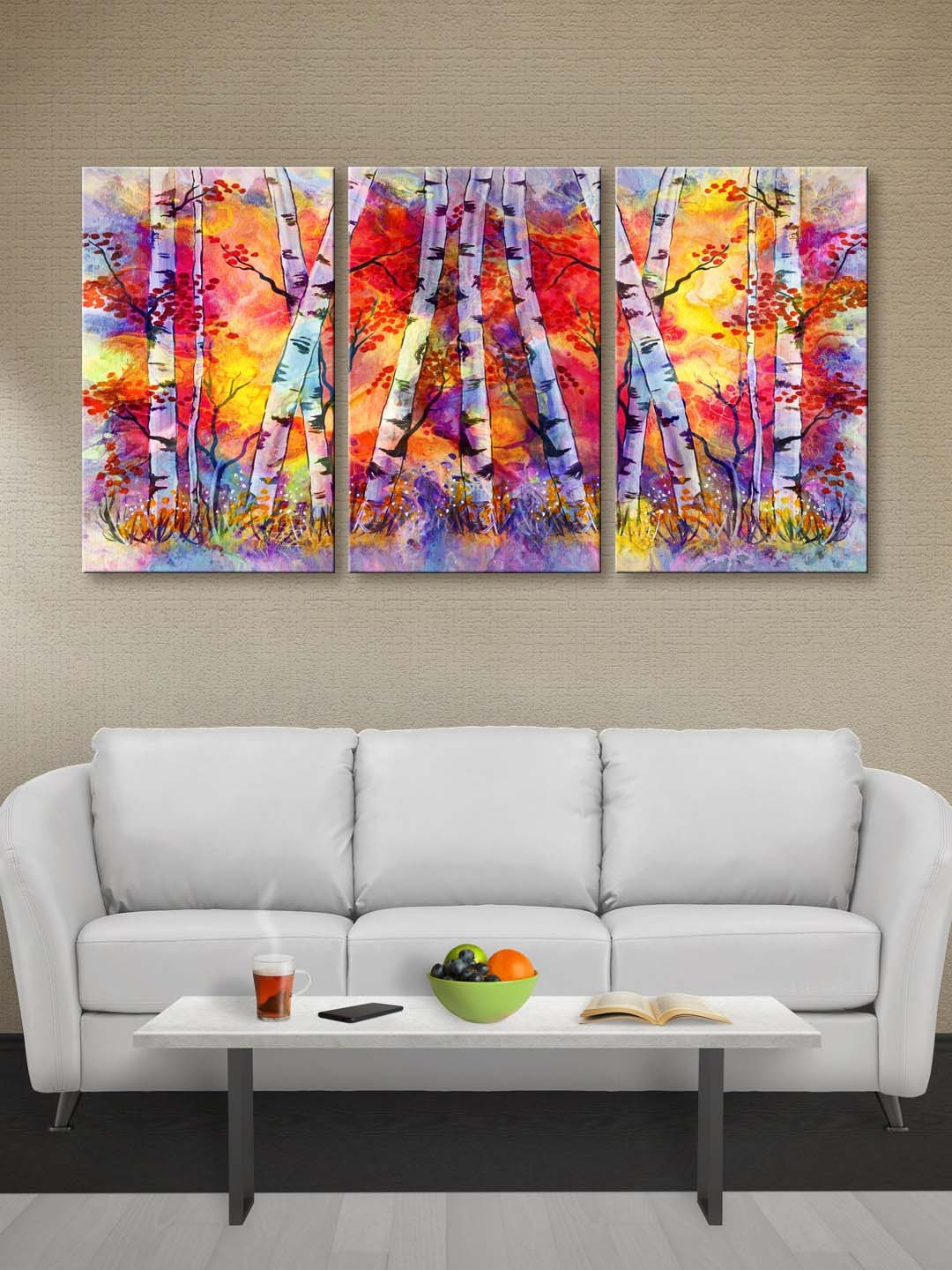 

999Store Set Of 3 Multicoloured Colourful Tree Canvas Wall Art, Multi
