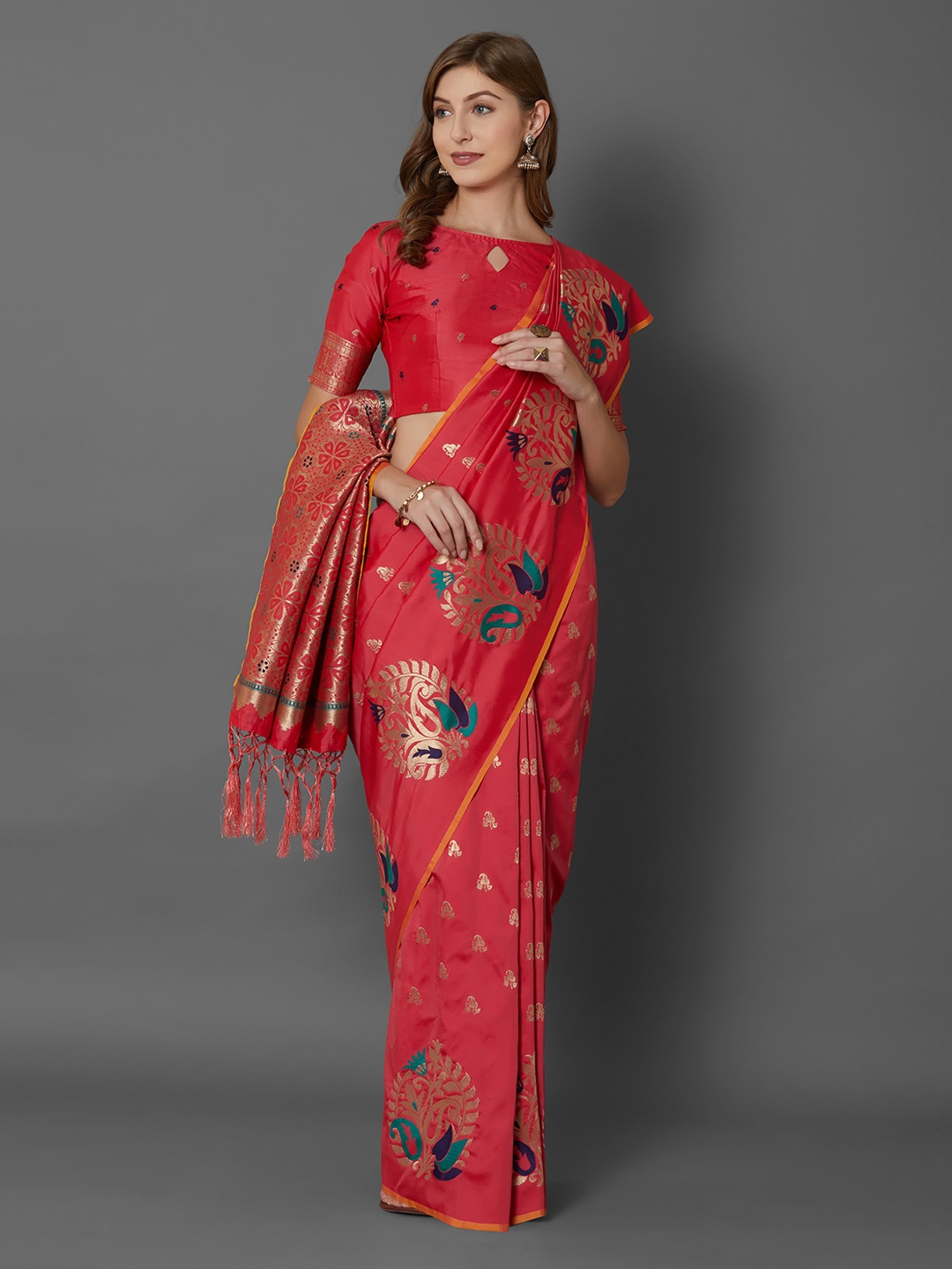 

Mitera Peach-Coloured Silk Blend Woven Design Banarasi Saree