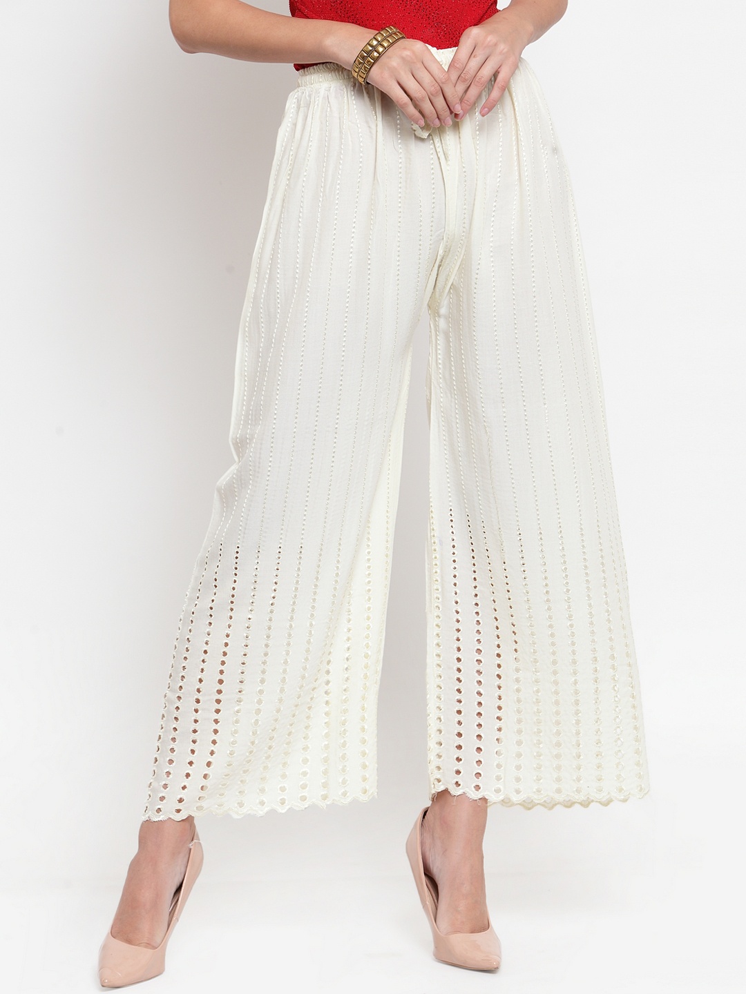 

Clora Creation Women Off-White Solid Straight Palazzos