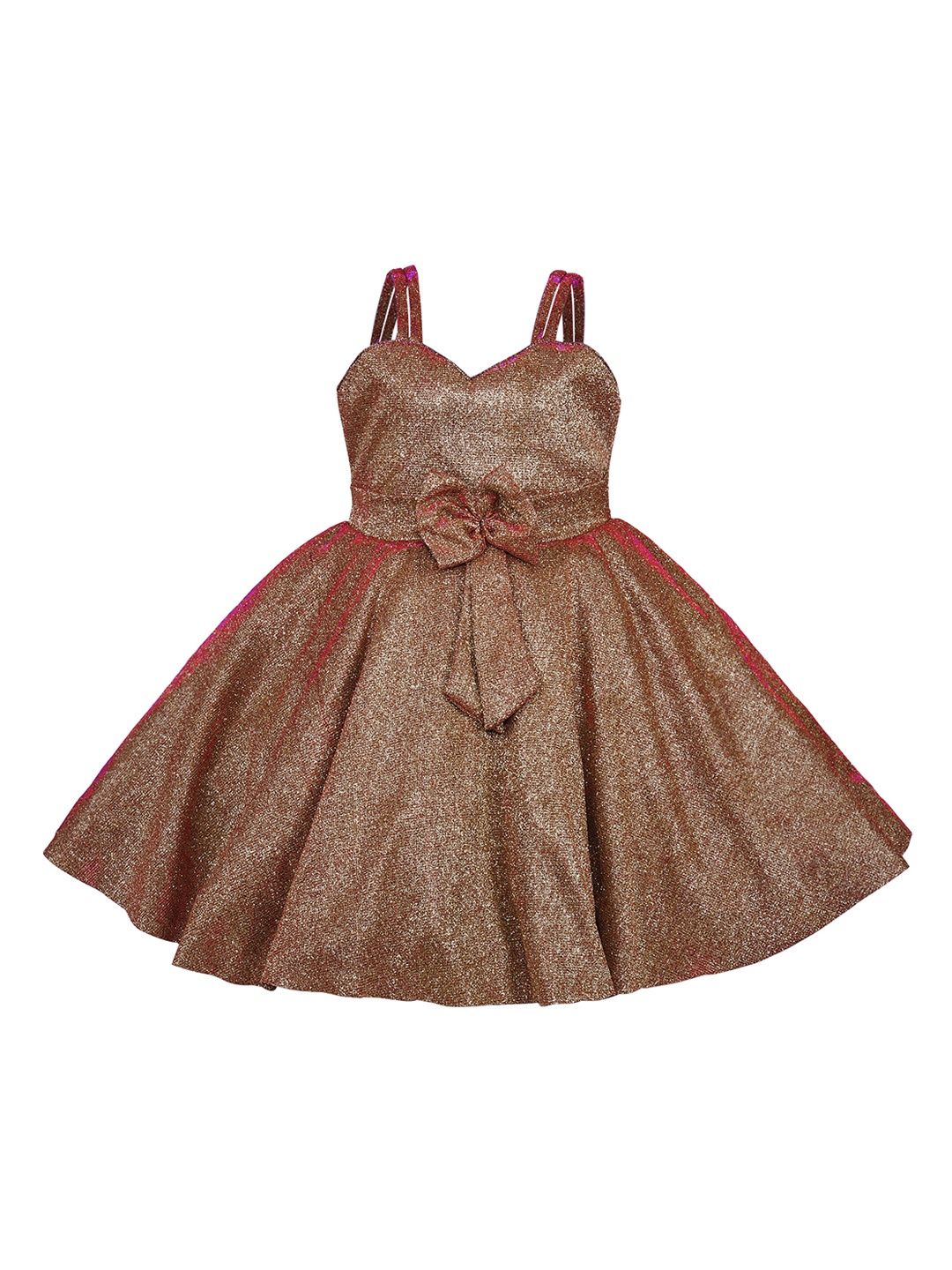 

Wish Karo Girls Bronze-Toned & Pink Fit and Flare Dress