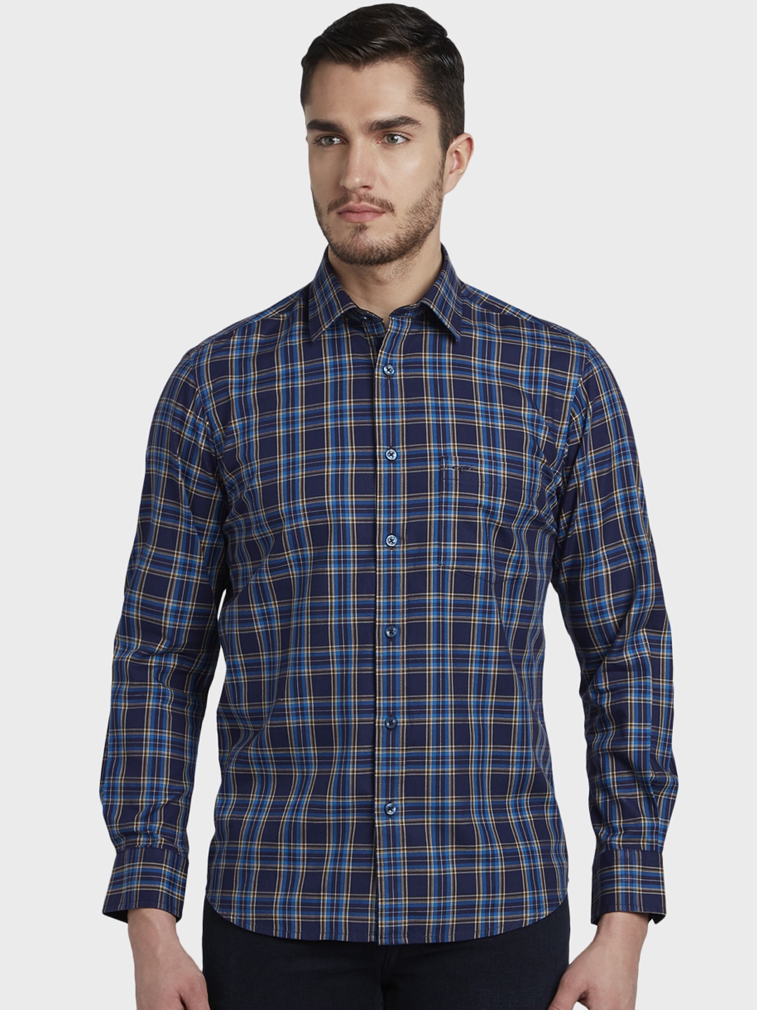 

ColorPlus Men Blue Tailored Fit Checked Casual Shirt
