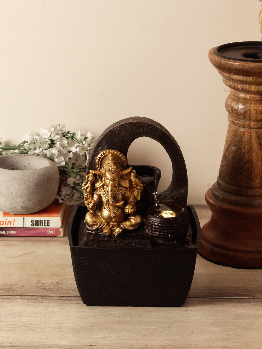 

HomeTown Brown & Gold-Toned Ganesha Decorative Small Water Fountain