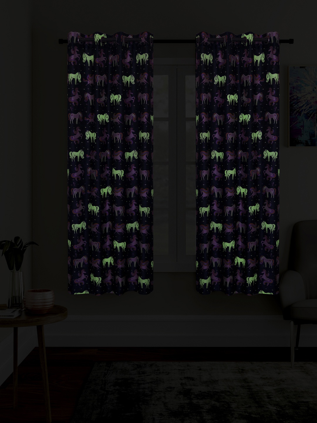 

Cortina Purple Set of 2 Printed Glow In Dark Black Out Window Curtains