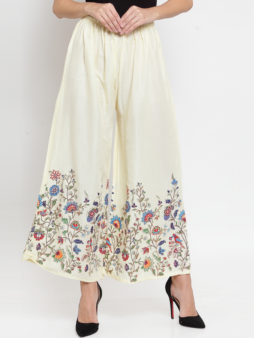 

Clora Creation Women Off-White Printed Wide Leg Palazzos