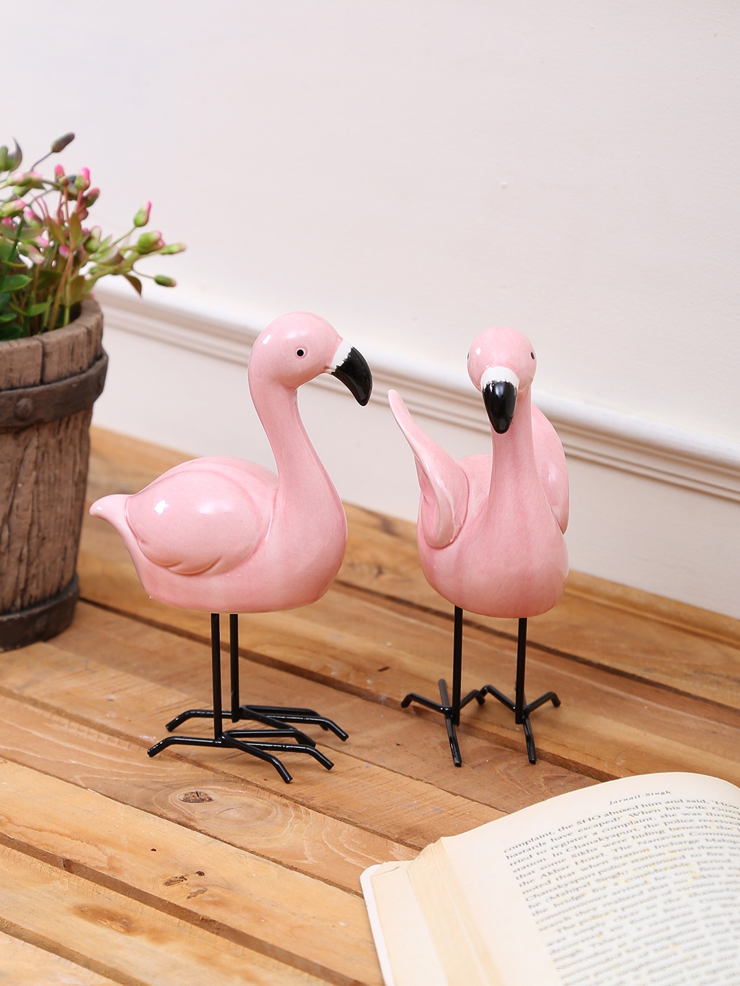 

TAYHAA Set of 2 Pink Cute Flamingo Ceramic Showpiece