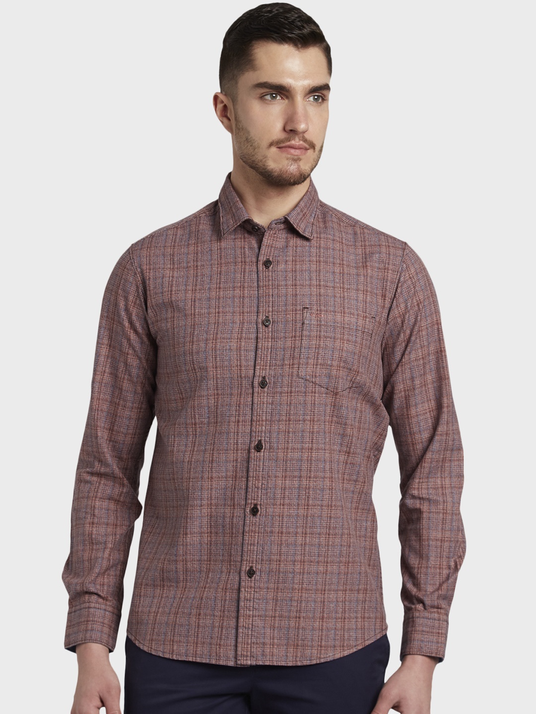 

ColorPlus Men Red & Beige Regular Fit Self Design Casual Shirt