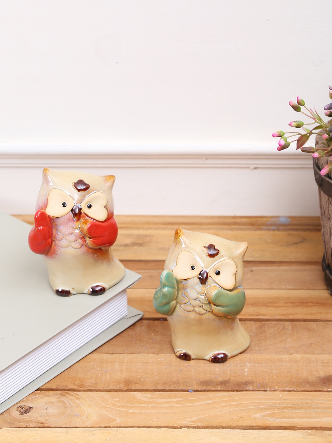 

TAYHAA Set of 2 Multi Owls Ceramic Showpiece