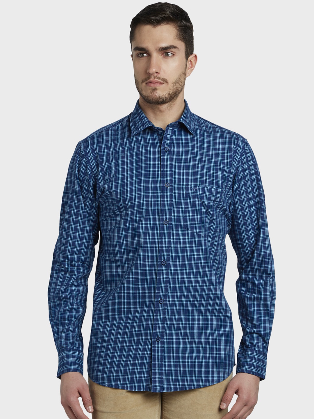 

ColorPlus Men Blue Tailored Fit Checked Casual Shirt