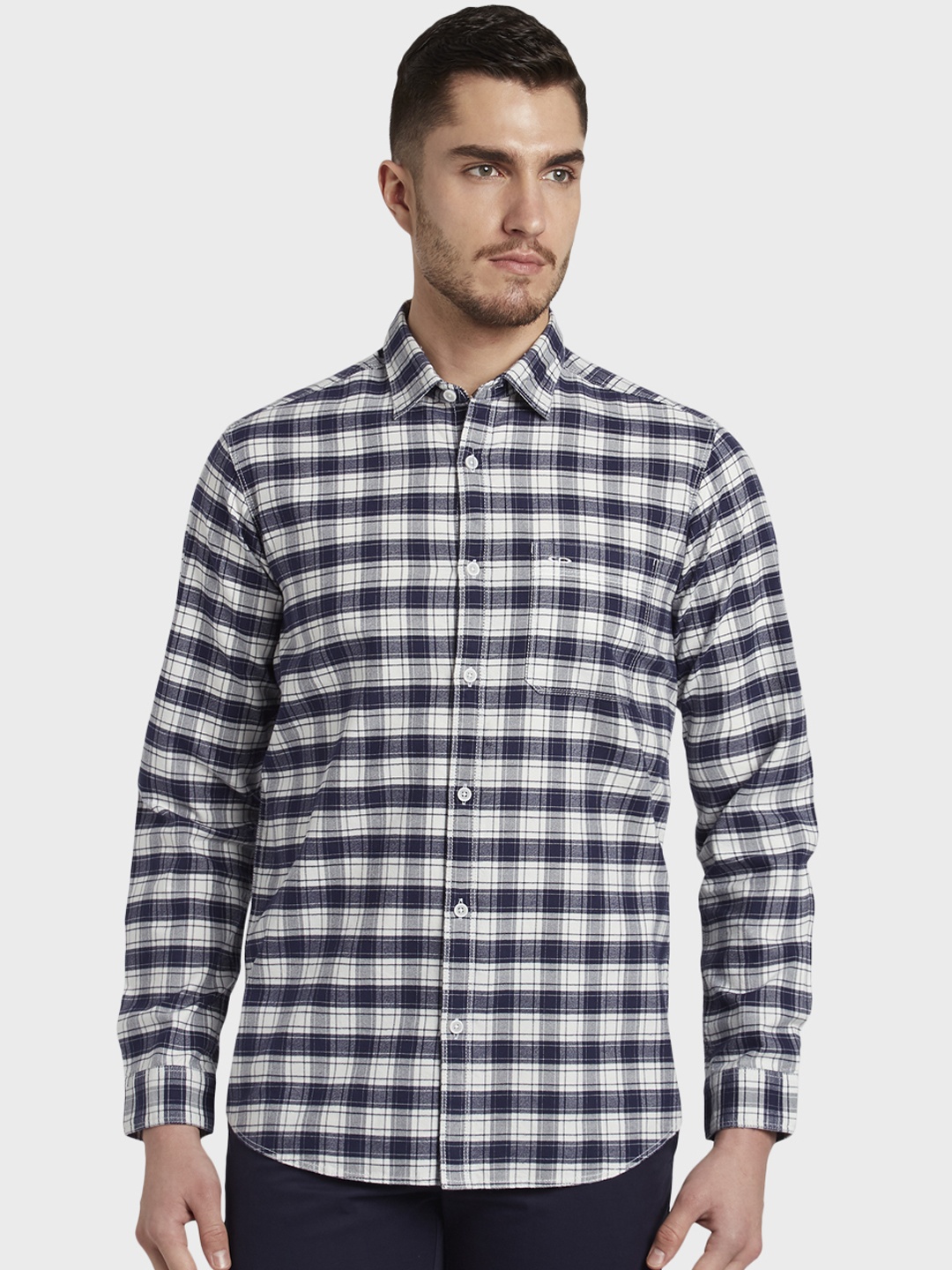 

ColorPlus Men Blue & White Regular Fit Checked Casual Shirt