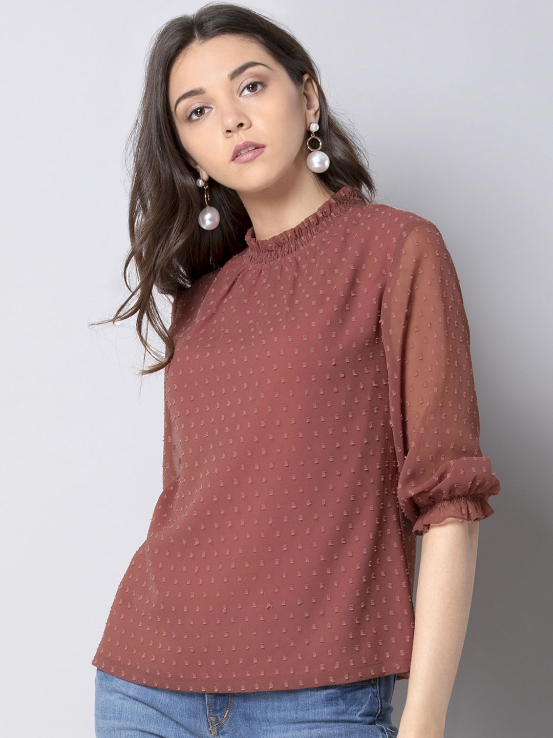 

FabAlley Women Pink Self Design A-Line Top