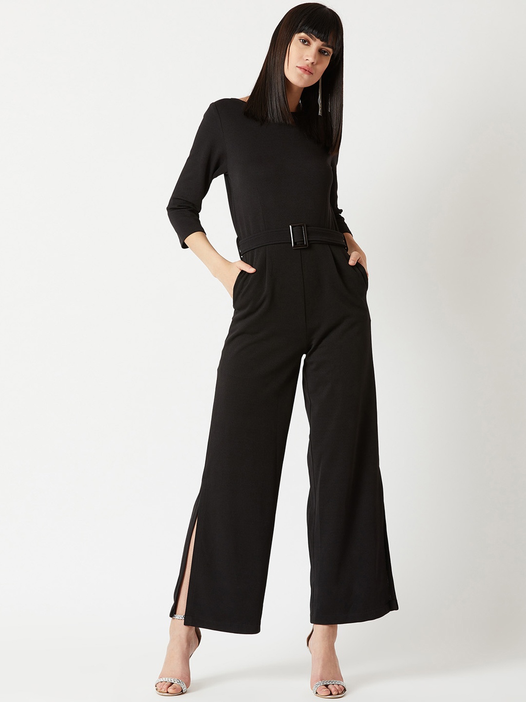 Miss Chase Black Solid Basic Jumpsuit