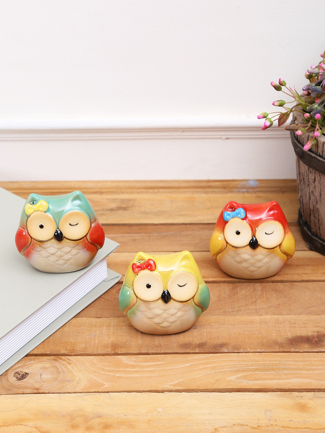 

TAYHAA Set of 3 Multi Owls Ceramic Showpiece
