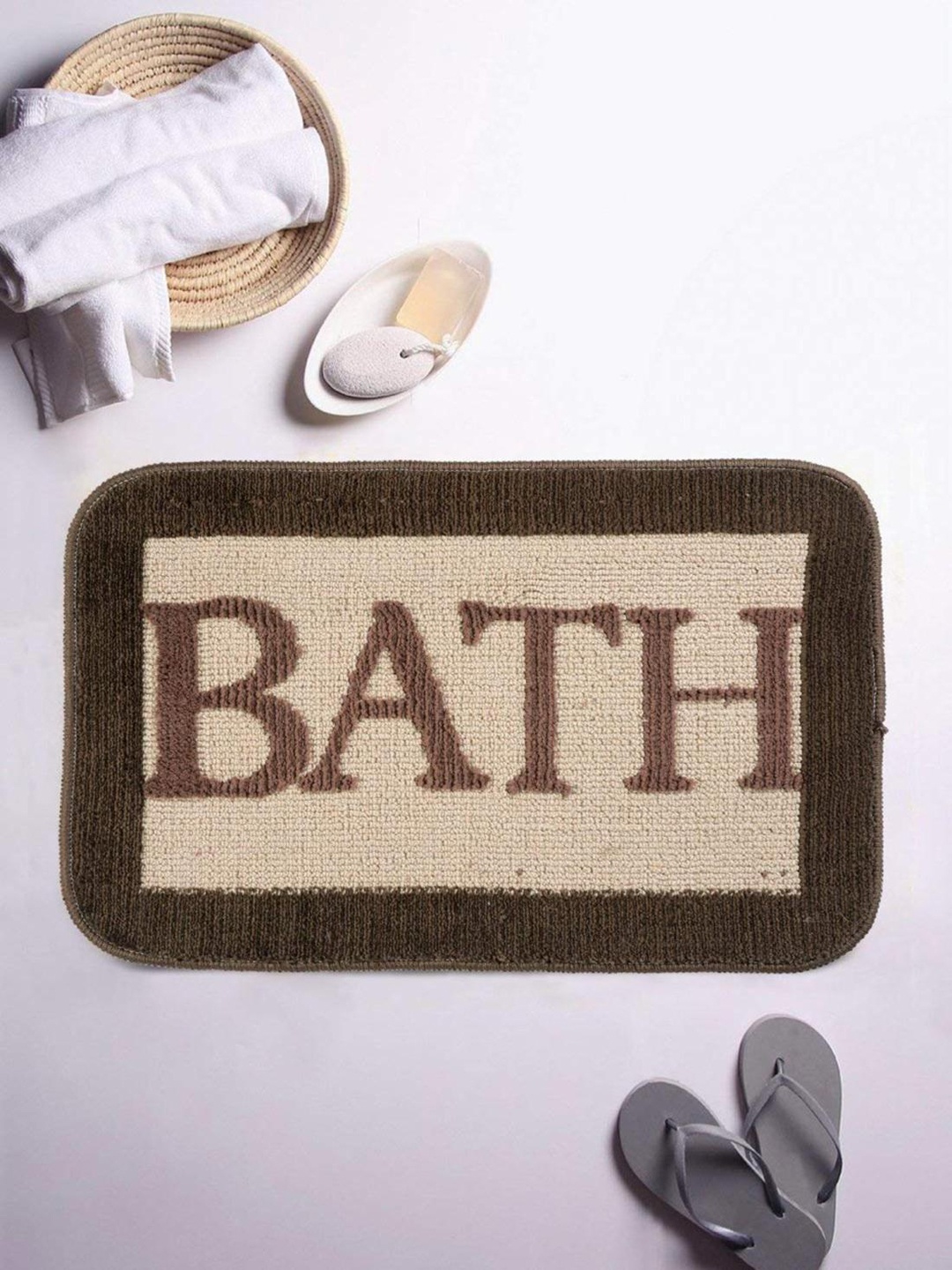 

ROMEE Brown & Beige Microfiber Anti-Slip Bath Rug
