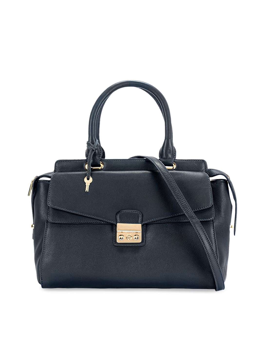 

Eske Navy Blue Solid Genuine Leather Handheld Bag