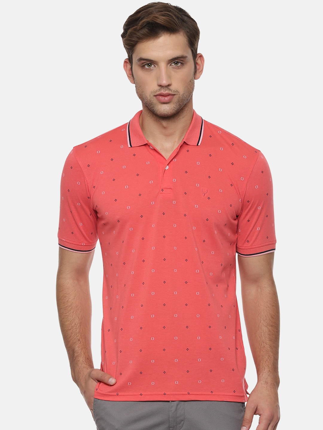

Allen Solly Men Pink Printed Polo Collar Regular Fit T-shirt, Coral