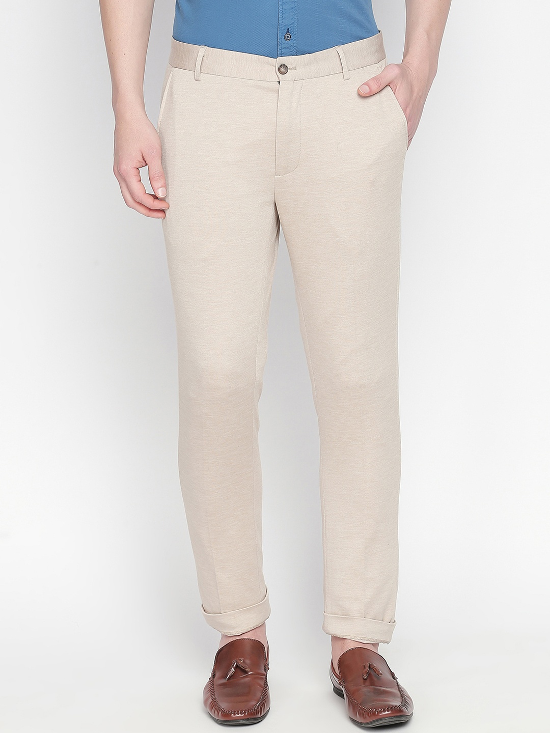 

Basics Men Beige Tapered Fit Solid Regular Trousers