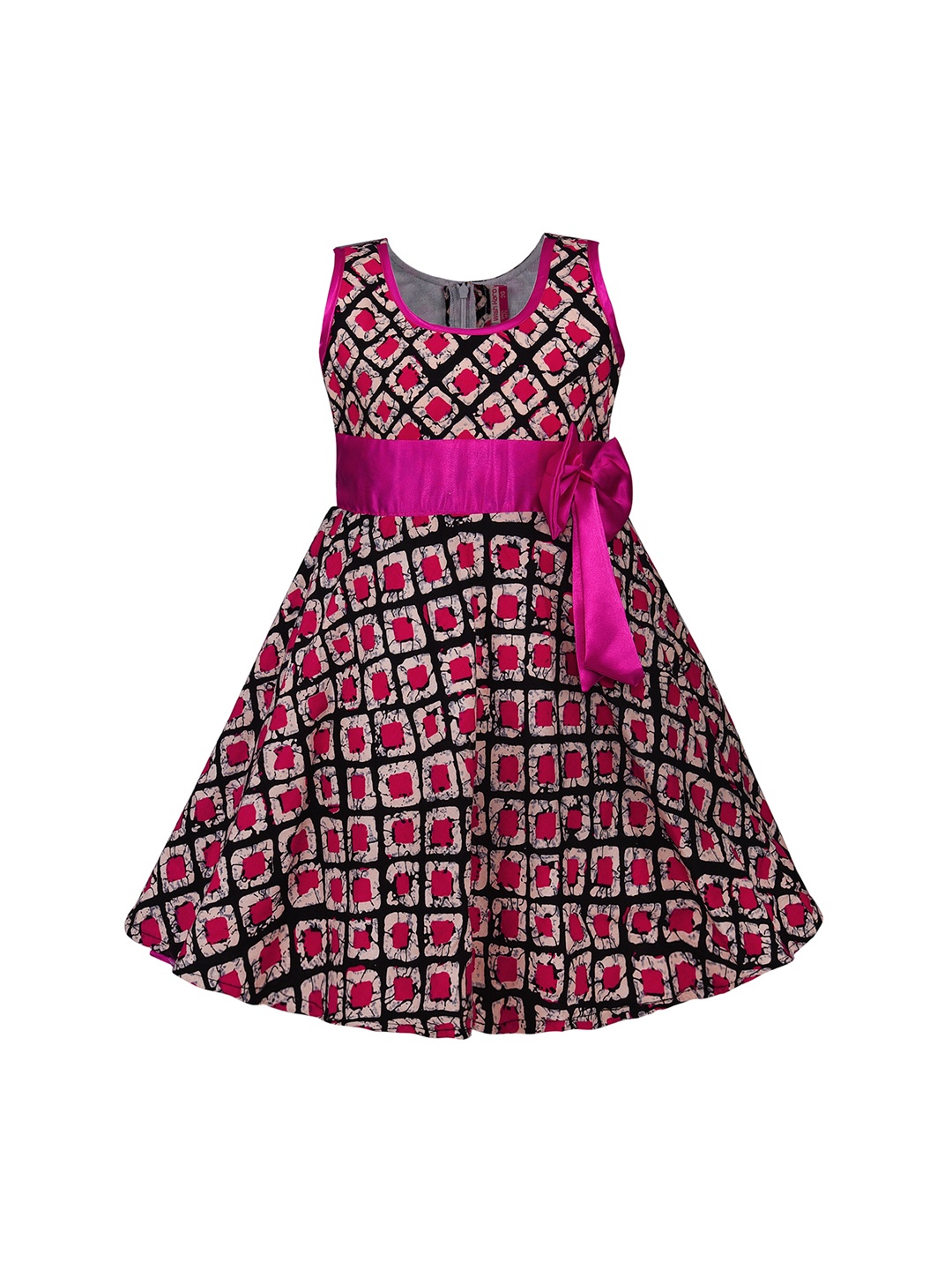Wish Karo Girls Pink & Black Printed Fit and Flare Dress