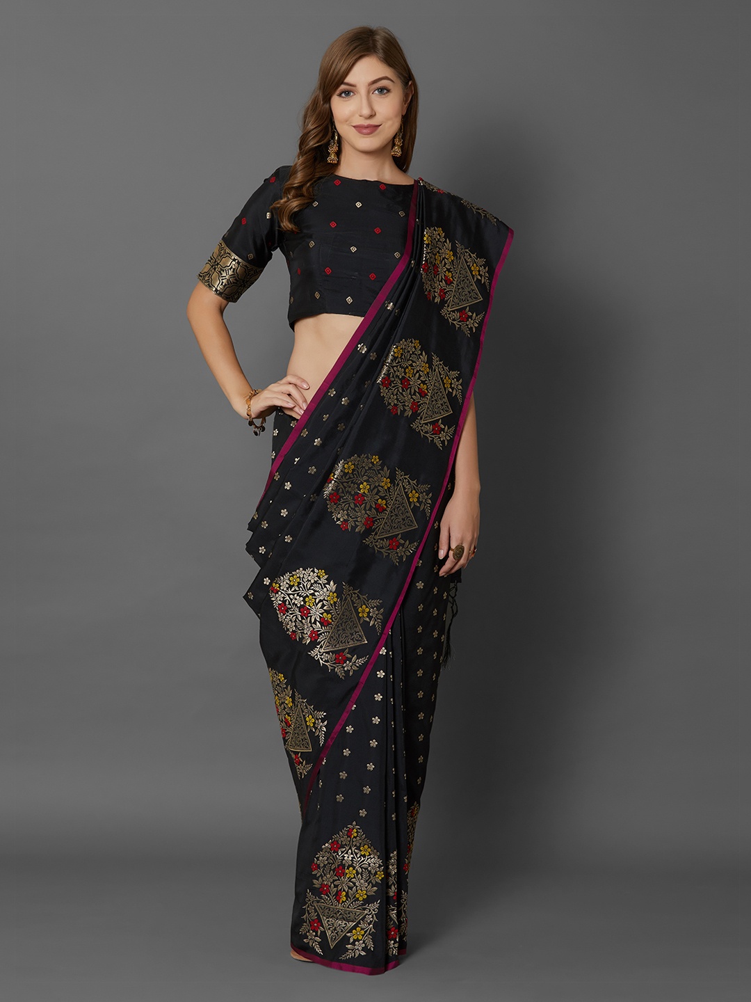

Mitera Black Woven Design Banarasi Saree