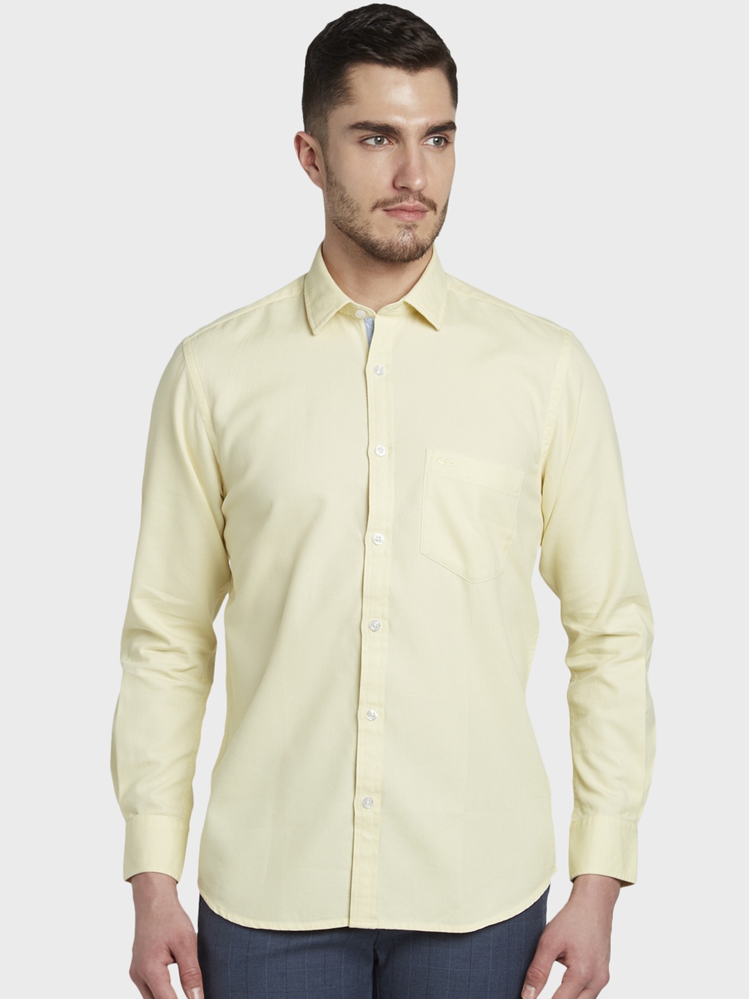 

ColorPlus Men Yellow Tailored Fit Self Design Casual Shirt