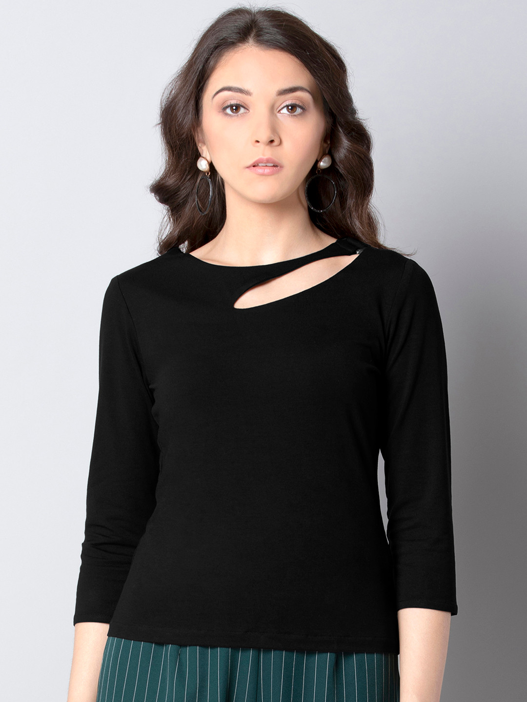 

FabAlley Women Black Solid Pure Cotton Top