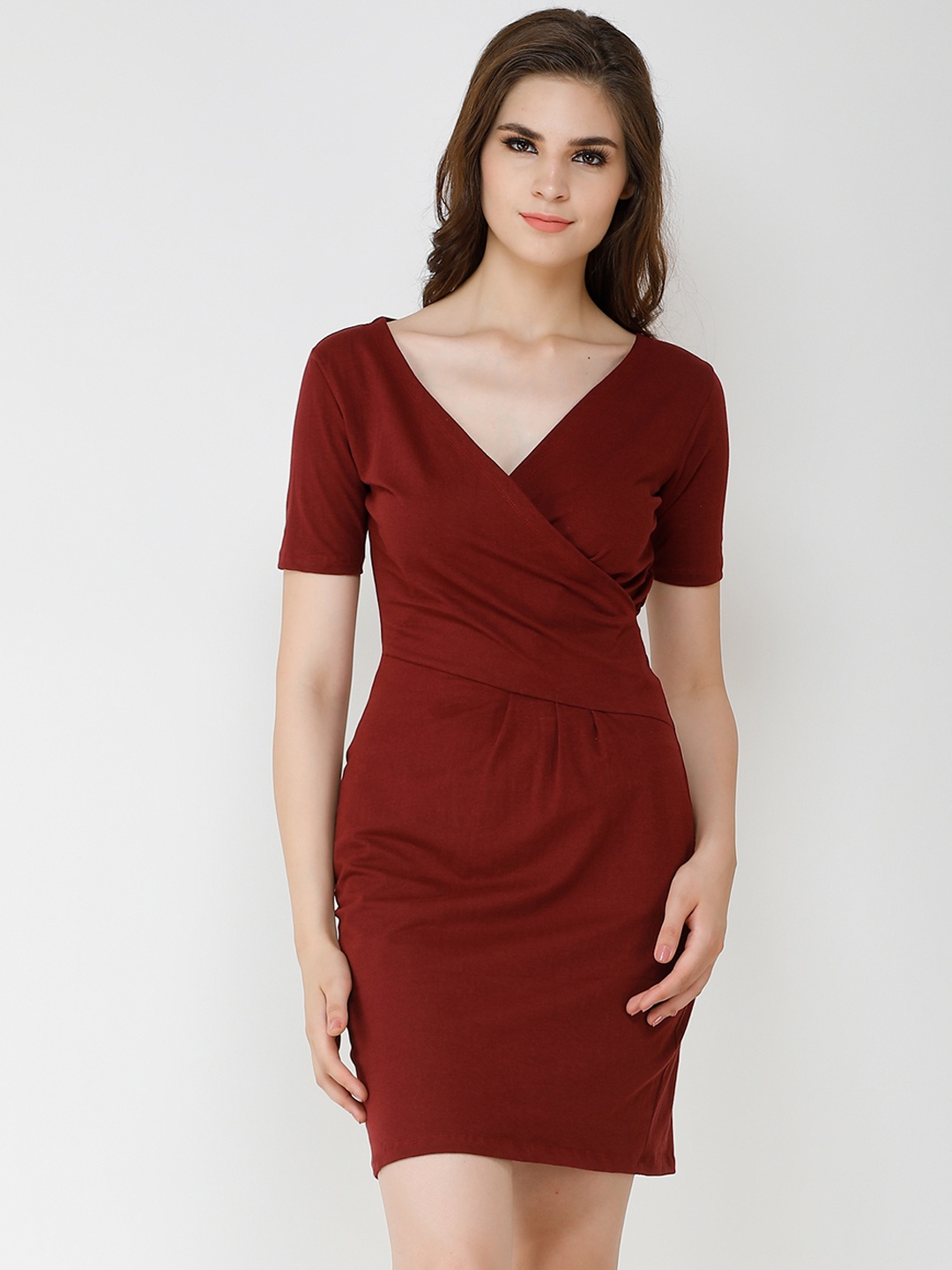 Cation Women Maroon Wrap Sheath Dress