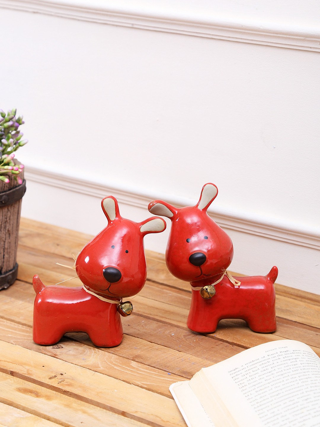 

TAYHAA Set of 2 Red Delightful Puppy Ceramic Showpiece