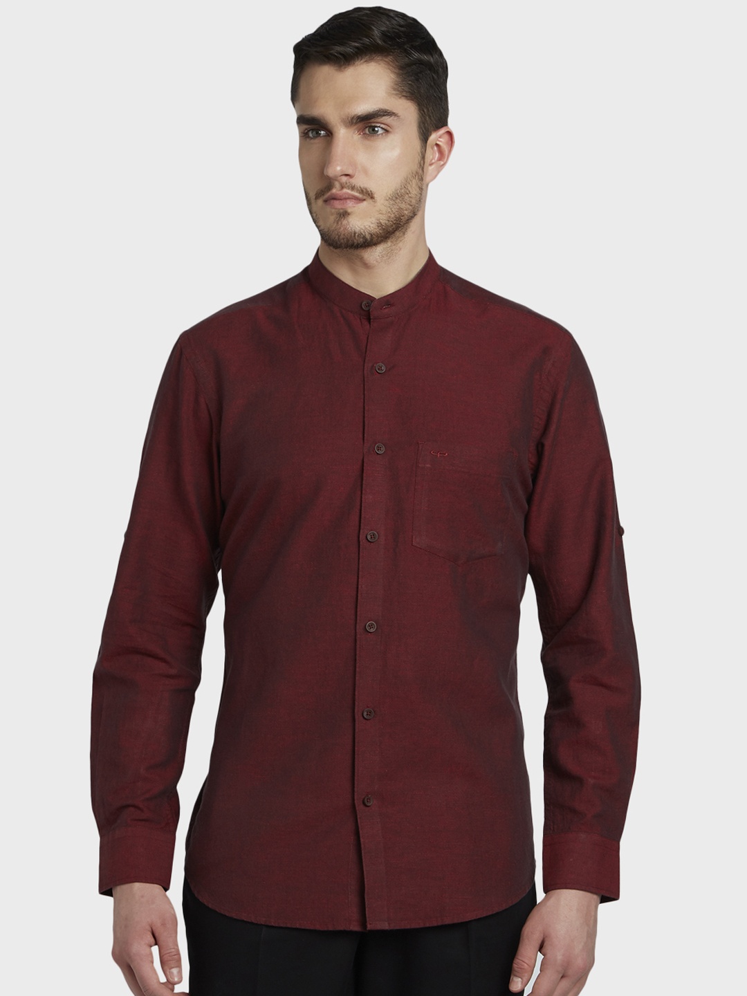 

ColorPlus Men Maroon Tailored Fit Solid Casual Shirt