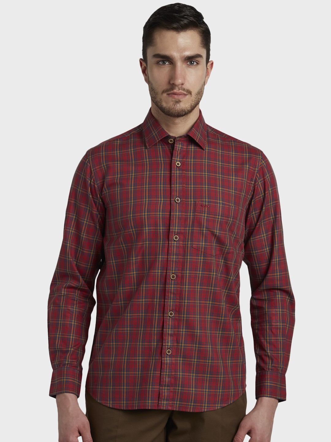 

ColorPlus Men Red Tailored Fit Checked Casual Shirt