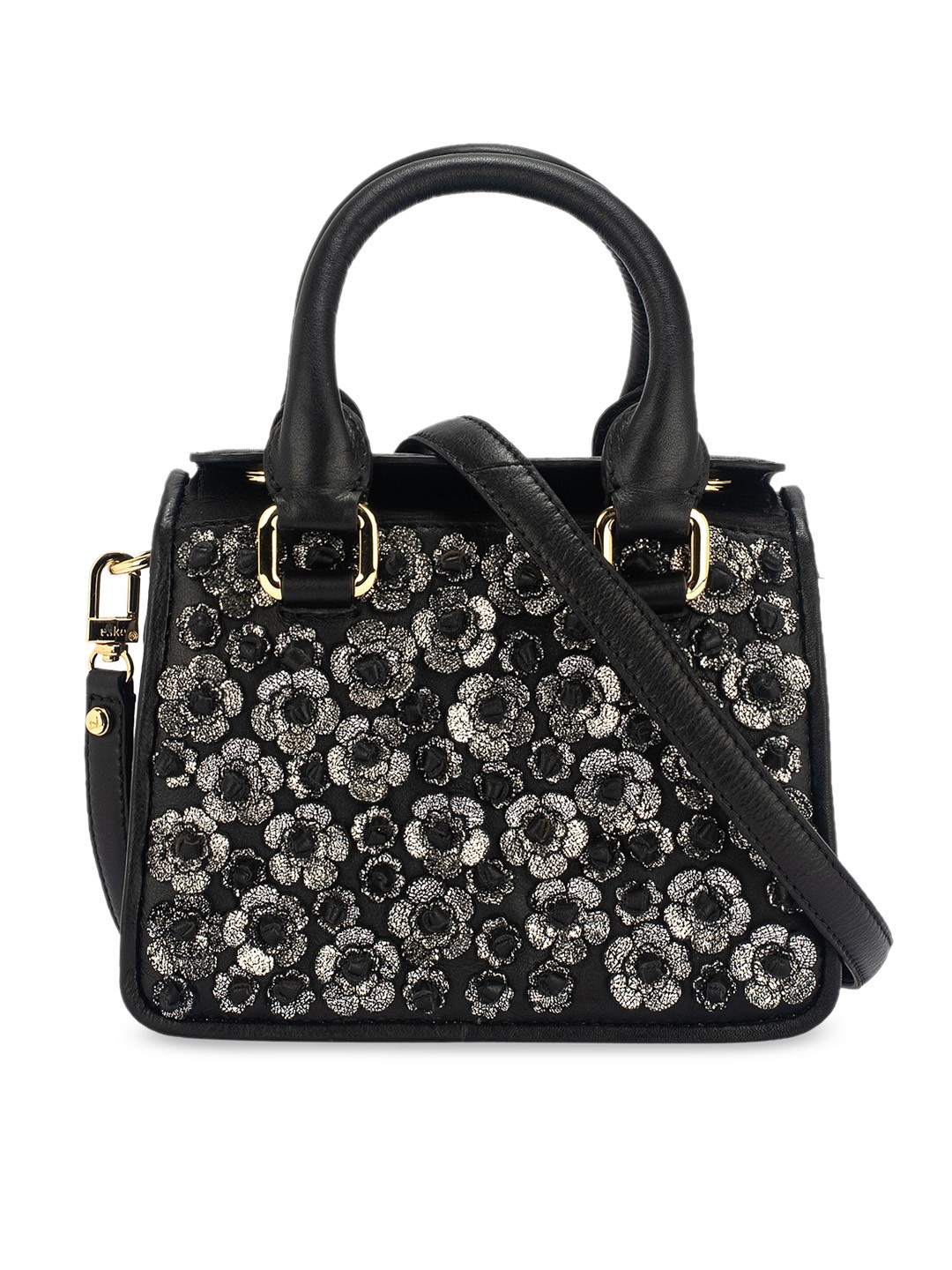 

Eske Black & Silver-Toned Embellished Leather Handheld Bag