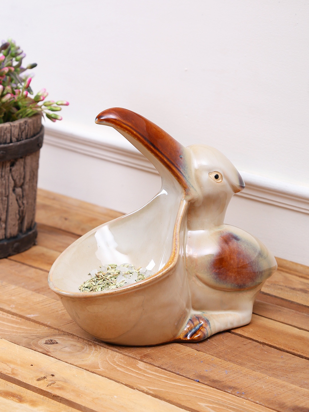 

TAYHAA White Pelican-Shaped Multiutility Container Ceramic Showpiece